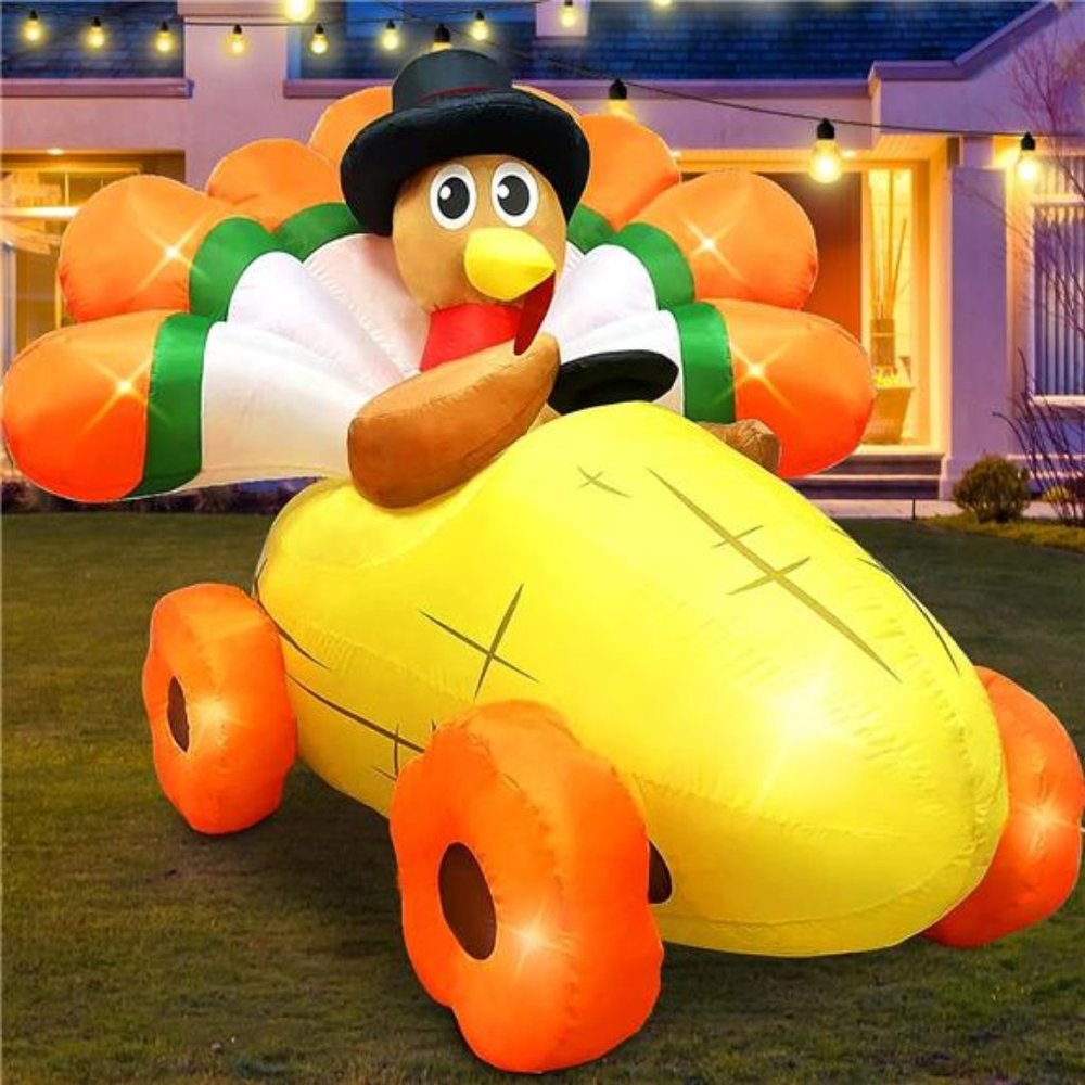 6FT Long Thanksgiving Inflatables Turkey Decor with  Built-in LEDs Blow up